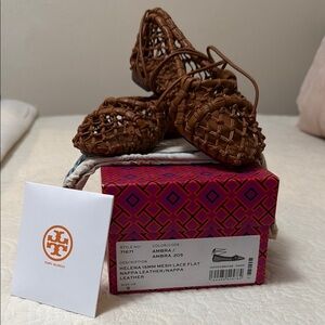 Tory Burch Brown Helena Nappa Leather Flats